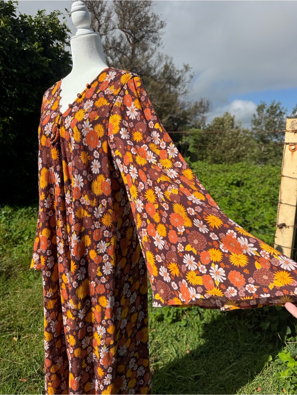The Hippie Shake Lady of The Canyon Maxi Dress Bell sleeves Retro - Picture 3 of 9